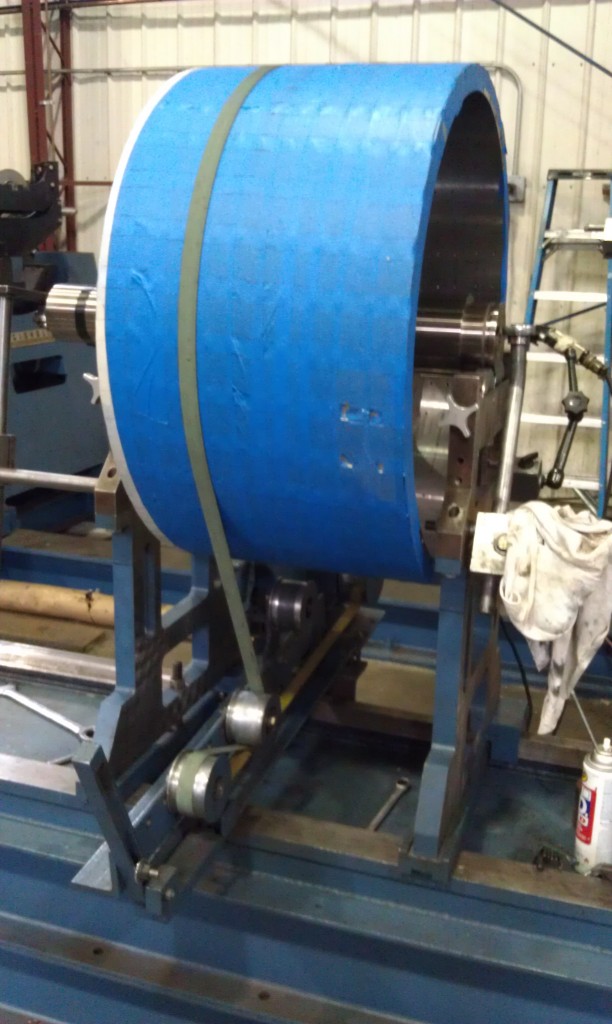 Permanent magnet rotor sits in our custom 2500 pound balancer. 